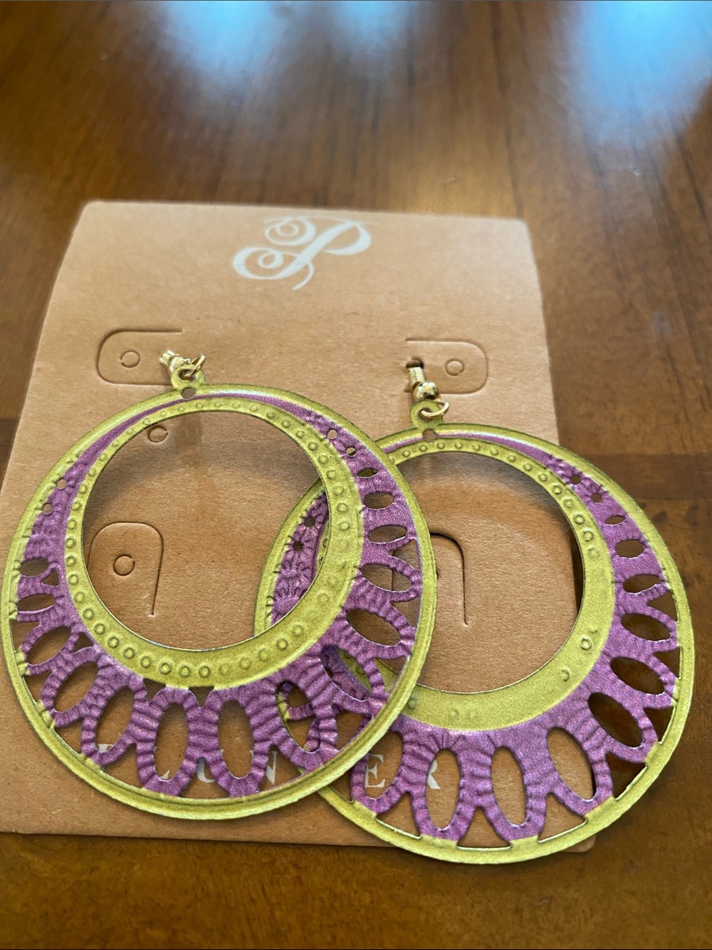 Plunder Gold and Purple Cutout Hoop Earrings